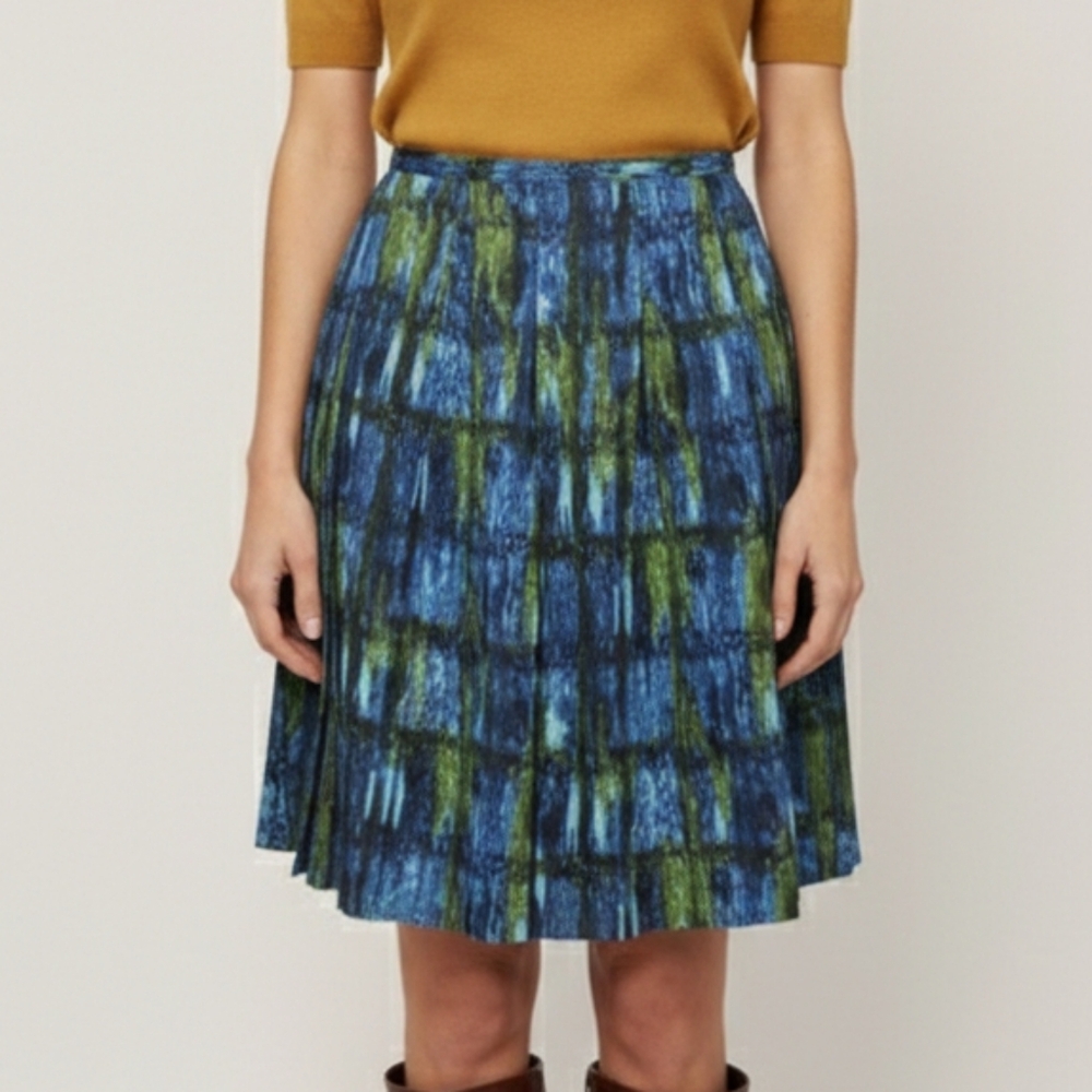Talbots Blue and Green A-Line Pleated Skirt